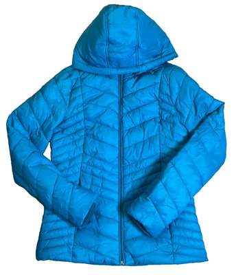 Chaqueta Abrigo XERSION Capucha Puffer Azul Para Mujer Manga Larga Cremallera Completa Pequeña Foto 1 de 4