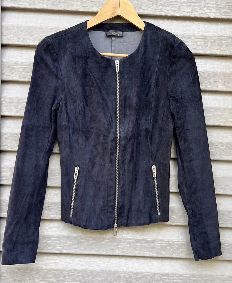 Auténtica Chaqueta de Motociclista DROMe Gamuza Cuero Talla Mediana Azul Medianoche Moto Foto 1 de 4