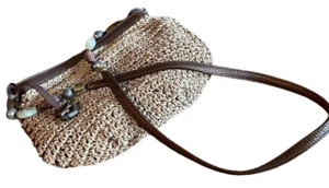 Brighton Crossbody Shoulder Bag Texture Weave Embellish Beads Strap Khaki Brown - Picture 1 of 12