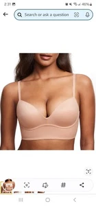DOBREVA Women's 36D Push Up Wireless Bra Padded T Shirt Bra- Plunge- Blush Beige - Picture 1 of 5