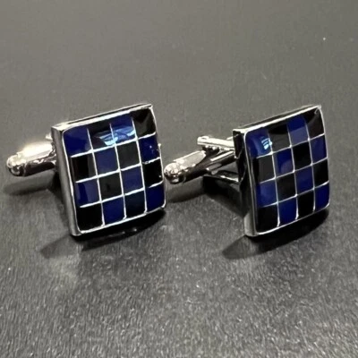 Gemelos cuadrados a cuadros negros azul marino para hombre regalo de cumpleaños en caja Foto 1 de 4