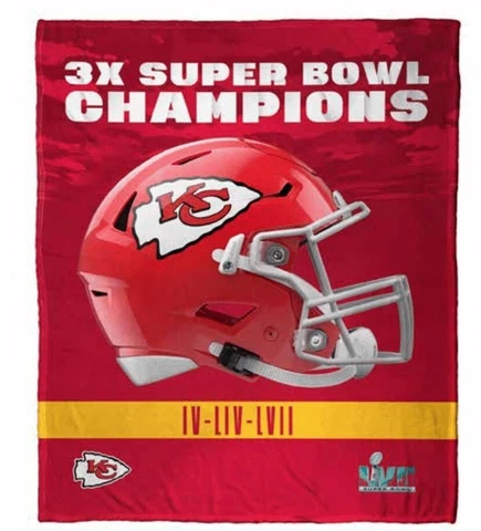 KANSAS CITY CHIEFS  3X SUPER BOWL CHAMPIONS 50" X 60"  Silk Touch Throw Blanket Cover