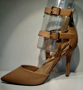 BRECKELLES Sz7.5 tan 2 buckle strap pointed toe 4.5inch heels - Picture 1 of 6