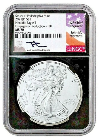 2021(P) 1-OZ SILVER EAGLE STRUCK AT PHILLY NGC MS70 FDI MERCANTI Cover