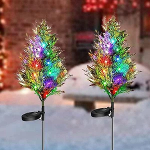 2X Solar Christmas Tree Stake Lights LED Outdoor Garden Pathway Yard Decorations - Picture 1 of 13