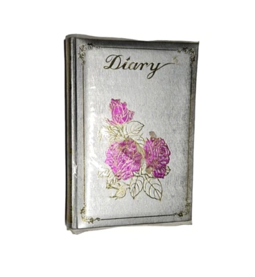 VINTAGE A2607 METALLIC SILVER and METALLIC PINK GOLD ROSE Personal Journal Diary - Image 1 of 4