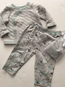 Vitamins Baby Boy Cardigan Pants Hat Set Outfit Size 6 9 Months Grey Dinosaur - Picture 1 of 4