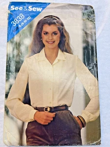Butterick 3838 See & Sew Size A Misses' Blouse FF/UC 1990's 7 Pattern Pieces - Picture 1 of 3