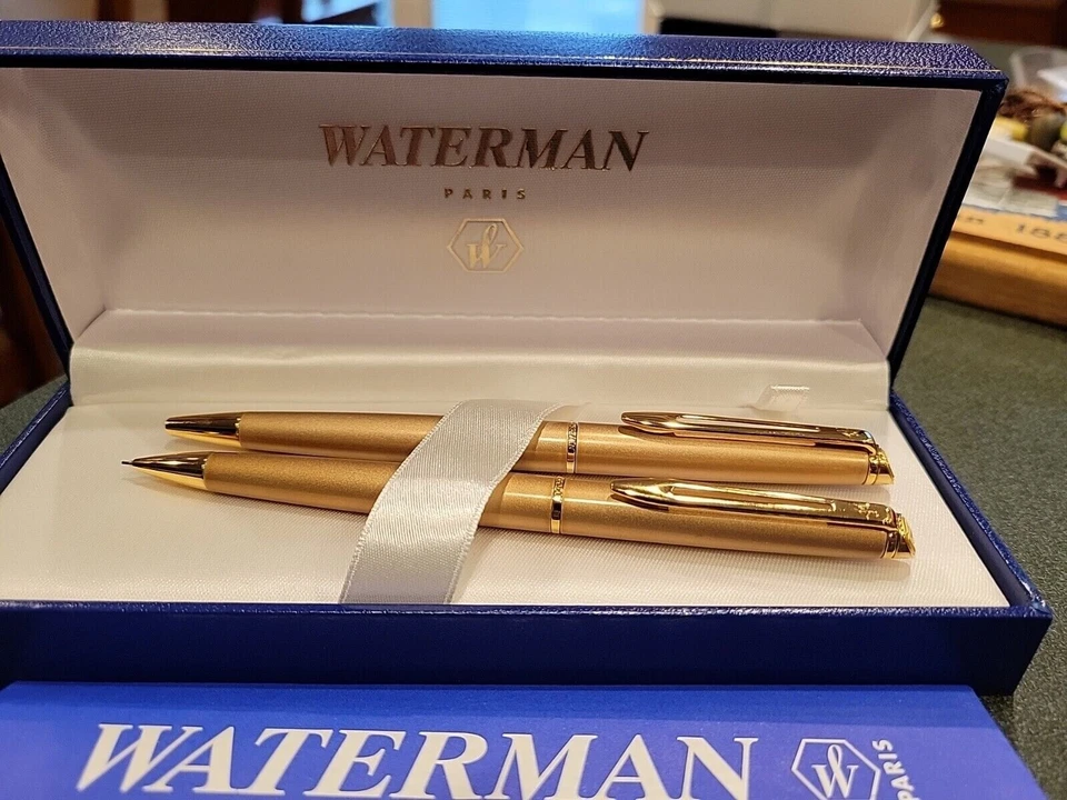 Waterman Gold Hemisphere Set Bolígrafo y Lápiz 0.5 Nuevo En Caja Grabado aam Foto 1 de 3