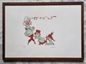 colored linoleumgraphy figures naked woman carabinieri etc. Mino Maccari Siena - Picture 1 of 7