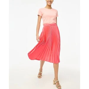 NWT J.Crew Factory Women's Medium Pink Pleated Elastic Waist Midi Skirt - Picture 1 of 7