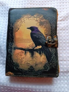 Gothic Mystical Crow Leather Journal/Grimoire Brass Latch 5x7 200 Vintaged Pages - Picture 1 of 4