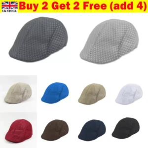 Mens Summer Beret Cotton Sun Hat Flat Cap Breathable Mesh Caps Fishing Berets Uk - Picture 1 of 26