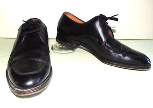 8 C Vintage Florsheim Black Leather Shoes Apron Toe Derby Style Ped Flex - Picture 1 of 10