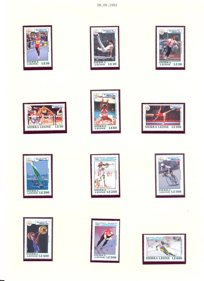 SIERRA LEONE 1992 OLYMPICS - 12 STAMPS + 3 BLOCKS --** MNH VF  - Image 1 of 2