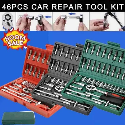 46 peças conjunto de chaves soquete 1/4" kit métrico catraca de acionamento ferramenta de reparo de carro garagem EUA - Imagem 1 de 4