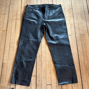 Vintage Black Leather Pants Size 42 Unbranded Straight-Leg (No Button, AS IS) - Bild 1 von 7
