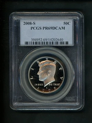 2008-S US Kennedy Half Dollar 50c .50 PCGS PR69 DCAM Proof Deep Cameo Gem! - Image 1 of 4