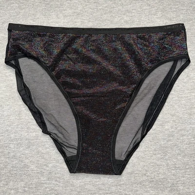 NWT Victoria’s Secret High Leg Brief Mesh Glittery Rainbow Logo Panties XL - Image 1 of 4