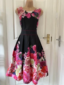 BEAUTIFUL 1950's STYLE GREY & PINK FLORAL HOLIDAY/PARTY/OCCASION DRESS size 16 - Picture 1 of 7