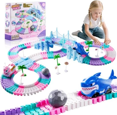 Shark Race Car Toys for Boys Girls 3 4 5 6 7 9 Year, Bendable Flexible Racetr... - image 1 of 4