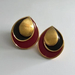 Monet Ohrclips goldfarben rot schwarz Ohrstecker Träne Tropfenform signiert (B110) - Bild 1 von 8