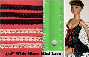 Choice 6 Yds Black or Antique White Delicate Mini Lace 1/4" Lingerie Dolls - Picture 1 of 1