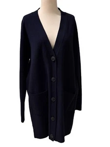 Tory Burch Long-Cardigan Pullover dunkelblau Wolle Damen Gr. XL - Bild 1 von 13