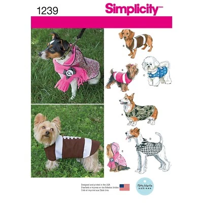 SIMPLICITY 1239 DOG COATS Sewing Pattern Sizes S-M-L 5 Styles FOR SMALLER DOGS - Image 1 of 4