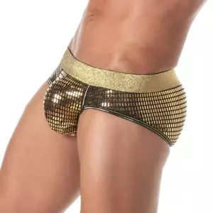 TOF PARIS Glitter Low-Rise Briefs Double-Lined Front Pouch Lurex Gold 53 - Picture 1 of 6