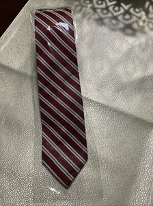 Vtg Giorgio Mens Necktie Tie Burgundy Red/gray Striped Polyester 54” - Picture 1 of 6