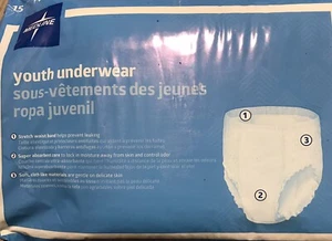 Medline Youth Underwear S/M 15ct. Small/medium 40-70LBS, New - Picture 1 of 2