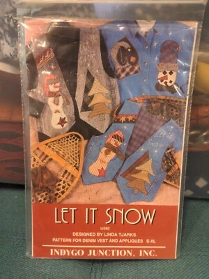 1996 Let It Snow Denim Vest & Applique Pattern S-XL Designed By Linda Tjarks New - Image 1 of 2
