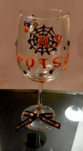 Hand painted Halloween “My Poison” Web Spider 🕷 Wine Glass 11.5 Oz 🎃👻🦇 - Picture 1 of 7