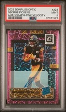 2022 Donruss Optic #223 George Pickens RC Auto Pink Velocity /50 - PSA 9