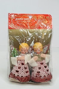 Vtg NOS Shiny Brite Christmas Ornaments Decor Angels Carolers 4" 2pack Glitter - Picture 1 of 5