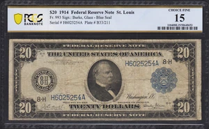 Fr.993 1914 $20 Federal Reserve Note PCGS Choice Fine 15 Scarce Burke/Glass - Picture 1 of 2