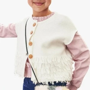 Kidpik SLEEVELESS BUTTON FRONT FRINGE SWEATER VEST in Cream - Size XXL - Picture 1 of 11