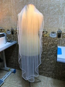 Bridal Veil with Pearls edge fingertip for bride - Picture 1 of 7
