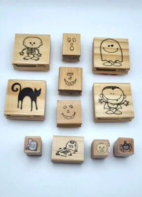 Lote mixto de 11 estampillas de Halloween montadas en madera de goma Foto 1 de 3
