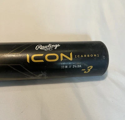 Bate de béisbol Rawlings muy buen estado 2024 ICON carbono BBCOR RBB313 (33/30) Foto 1 de 4