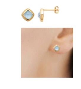 Pendientes De Perno Cristal Aguamarina Baño De Oro 18 Quilates 750/1000 - Imagen 1 de 4