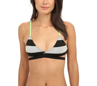Top de bikini Hurley para mujer Tomboy forrado a rayas negro gris talla S Foto 1 de 2