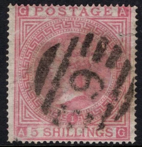 1867 5s ROSE PL. 1, SELLO CORTO "A" FILA, SG 127, RASGAR Y TIRAR PERF, CAT. £675 - Imagen 1 de 2