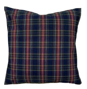 Tartan Cushion Cover Christmas Black Red Checks Woven Cotton Fabric 16-24” - Picture 1 of 2