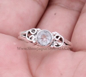 Crystal Quartz Gemstone Ring 925 Sterling Silver Stacking Ring Gift For Birthday - Imagen 1 de 7