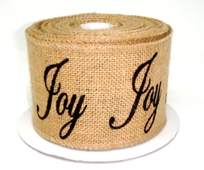 Handmade in India Joy Script on Burlap Ribbon 3.25" x 15 yards Christmas New - Image 1 of 2