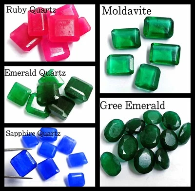 Ruby Quartz,Emerald Quartz,Sapphire Quartz,Green Emerald, Moldavite 100 Ct LOT N - Image 1 of 4
