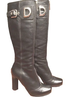 Dolce & Gabbana Mujer Negro Cremallera DG Logo Botas de Cuero, D&G Talla 35.5, EE. UU. 5.5 Foto 1 de 4