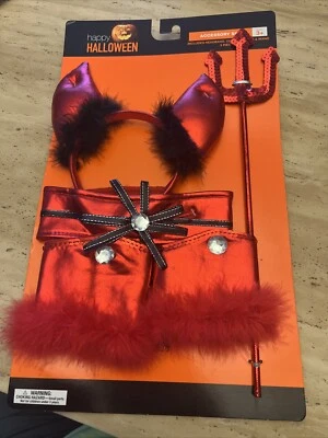 Red Devil 头带、袖口、项圈和魔杖服装套装万圣节 5 件套 — 第 1/4 张图片